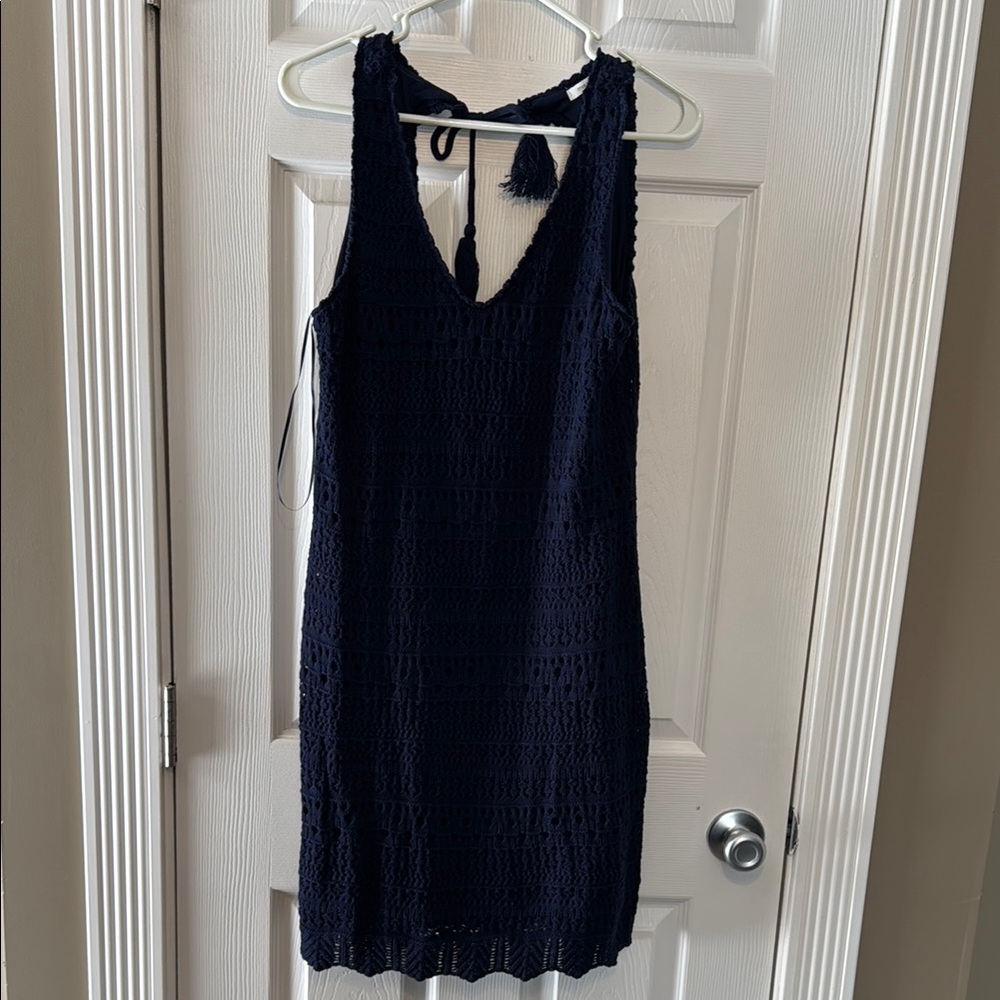 Crochet Navy Blue Sleeveless Dress